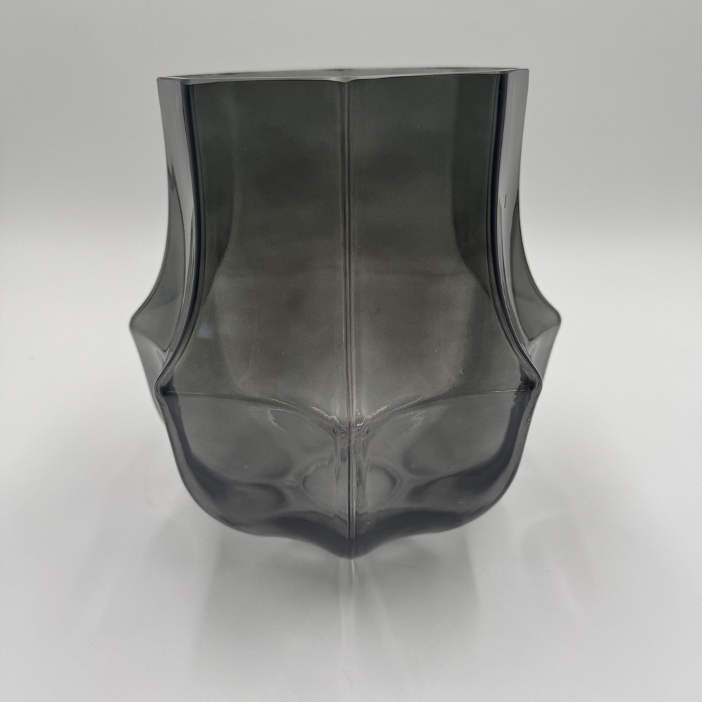 Studio McGee Geo Glass Vase Geometric Decor Wide Mouth Smoke Gray Threshold NWT